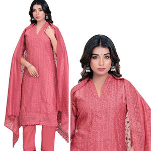 Salwar Kameez pour femmes en modal, entièrement en mousseline, avec bordure sur le devant et le bas, pour les occasions de fête - Séchage rapide, toutes saisons - Product Image 1