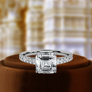 Bague en diamant de laboratoire Asscher certifiée IGI, bague de promesse pour femme, 1 carat taille Asscher, or blanc 14 carats, solitaire demi-pavé - Product Image 3