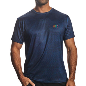 เสื้อยืดลำลองผู้ชายสีน้ำเงินกรมท่า ผ้าถักโพลีเอสเตอร์ผสมสแปนเด็กซ์ พิมพ์ลายแบบซับลิเมชั่น คอกลม โลโก้สั่งทำได้ เป็นมิตรต่อสิ่งแวดล้อม กำลังเป็นที่นิยม - Product Image 1