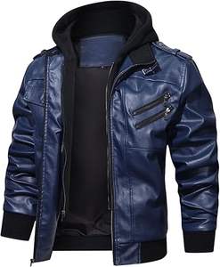 Chaqueta de motorista de cuero ajustada de alta calidad para hombre, cuello levantado, secado rápido, acabado elegante, bolsillo frontal, lona gruesa, Invierno - Product Image 2