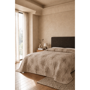 Coffee-Colored Patterned <b>Double</b> <b>Bedspread</b> Quilted Style with Woven Technics - Product Image 1