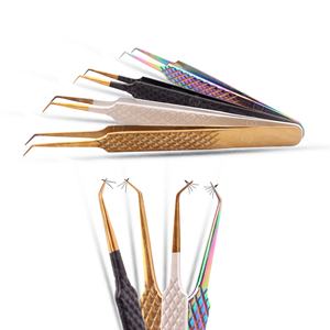 Custom Stainless Steel Precision <b>Manicure</b> Fiber Tip <b>Tweezers</b> for Eyelash Extension 45 75 90 Degree Private Label - Product Image 3