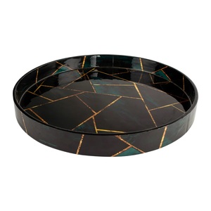 Decorative Enameled Metal <b>Serving</b> <b>Tray</b> With <b>Black</b> Powder Coating Finishing Emboss Design Round Shape Genuine Quality for <b>Serving</b> - Product Image 1