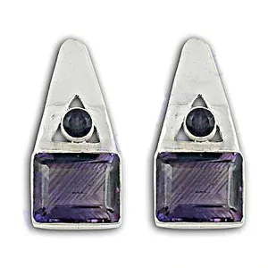 Boucles d'oreilles clous géométriques en argent 925 avec améthyste sertie clos, design minimaliste pour femme, usage quotidien - Product Image 1