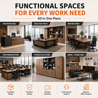 Ensemble complet de mobilier de bureau sur mesure : solution de réception, salle de réunion, poste de travail, rangement et espace lounge