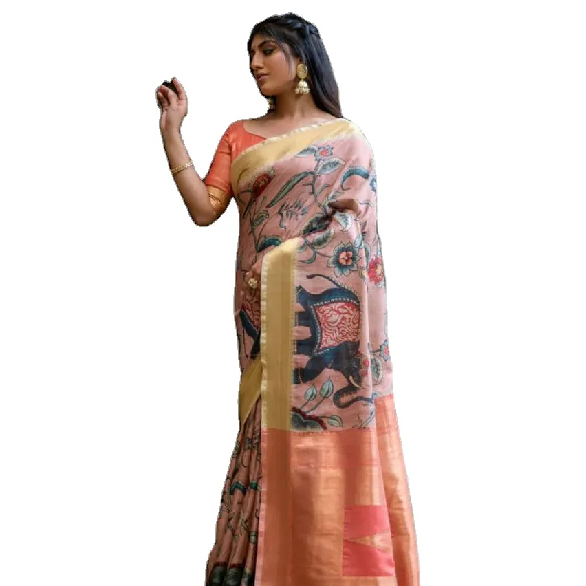 Impresso Digital Print Designer Brilhante Roxo Seda Saree e Fita Bordado Tecido Net Indiano Banarsi Silk saree