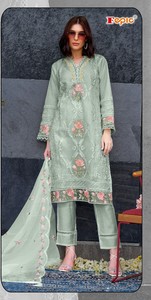 Pura Organza Bordado y Seda Pura con Dupatta Vestido Material Traje para Mujer - Product Image 4