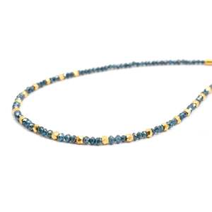 Collar de Perlas de Plata de Ley 925 Chapado en Oro de 14K con Forma de Rondelle de Diamante Azul para Mujer, Modelo de Moda 1011 - Product Image 5