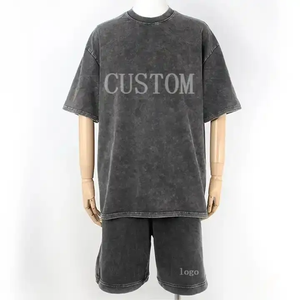 <b>Men</b> 450gsm French Terry Sulfur Acid Washed 2 Piece <b>T</b> <b>Shirt</b> <b>and</b> <b>Shorts</b> Set Custom Logo Streetwear Casual - Product Image 1