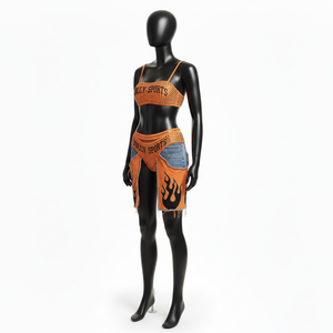 Conjunto de Bikini para Mujer, 180 GSM, Poliéster y Spandex Elástico, Malla Naranja con Pedrería, Transferencia Térmica, Logotipo Personalizado - Product Image 4