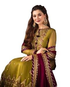 Indien pakistanais dernière mousseline de soie brodée Salwar Kameez avec maçonnerie lourde Collection de mariage de luxe vente chaude robe 0399 - Product Image 1