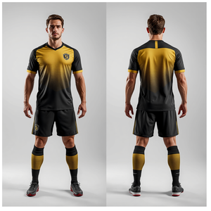 Conjunto de Uniforme de Fútbol Negro y Dorado, Jersey y Pantalones Cortos con Degradado Moderno para Entrenamiento de Equipo y Rendimiento en Partidos - Product Image 2