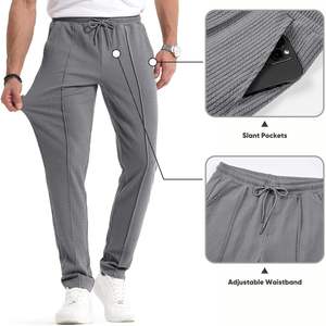 Pantalon de yoga taille haute pour femme en tricot côtelé stretch léger coupe ajustée fuselée avec poches - Product Image 6