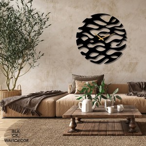 Modern Wave <b>Design</b> Extra Large <b>Wall</b> <b>Clock</b> Unique Home Decor with Neutral Metal Finish Contemporary Wooden Table Top - Product Image 2