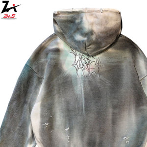 Heavy Cotton Hoodies Punk Saint Custom <b>Hand</b> Painted <b>Hand</b> Dyed Distressed Fully Customizable OEM Branding Wholesale Bulk Orders - Product Image 5