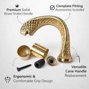 Empuñadura de cabeza de serpiente cobra de latón macizo con diseño en relieve antiguo para bastones y bastones de apoyo - Product Image 4