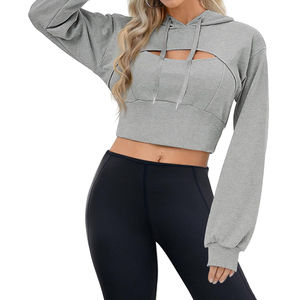 Sudadera con Capucha Corta para Mujer, Estilo Urbano, con Logotipo Personalizado Impreso en la Parte Delantera, Sudadera de Invierno - Product Image 4