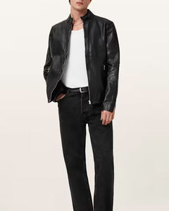 เสื้อแจ็คเก็ตหนังแท้สไตล์ไฮสตรีทสำหรับผู้ชาย คุณภาพสูง สีดำ คอตั้ง สำหรับฤดูหนาว โดย Marfa International - Product Image 4