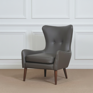 Fauteuil à oreilles Mid-Century pour femme, structure en bois massif, cuir vert, mobilier de salon pour la maison - Product Image 1