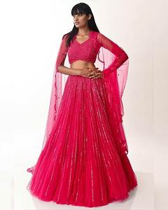 Les acteurs de Bollywood portent des lehenga choli en modal viscose polyester de créateur pour femmes dans la dernière collection de mariage avec un stole - Product Image 5