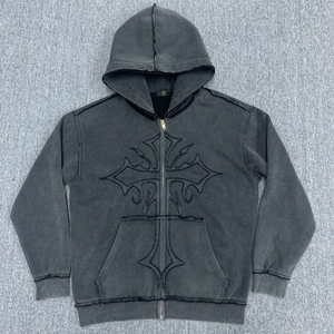 เสื้อฮู้ดดี้ซิปแบบยูนิเซ็กซ์ ผ้าเฟรนช์เทอร์รี่ ล้างสีแบบวินเทจ สไตล์ดิสเทรส ซิปเต็มตัว - Product Image 5