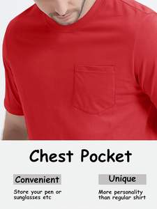 เสื้อยืดมีกระเป๋าแบบมีกระเป๋าเดียวระบายอากาศได้ดีและยั่งยืนเสื้อยืดผ้าฝ้ายมาใหม่พอดีตัวกันรอยยับ100% - Product Image 5