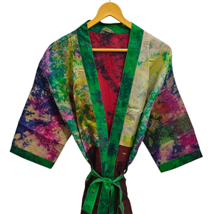 Vestido cruzado Túnica India Sari Robe Vestido de novia Vestido de maternidad Regalo Robe Beach Party Wear Indian Printed Silk Sari Kimono, - Product Image 1