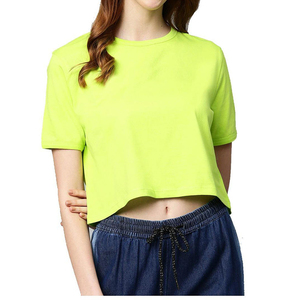 Hauts courts décontractés pour femmes T-shirt de haute qualité à épaules tombantes et à col rond pour femmes - Product Image 3