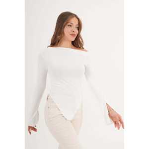 Blouse basique asymétrique en tricot blanc pour la vente en gros - Product Image 5