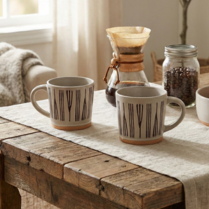 Ensemble de 2 tasses à café en céramique de style nordique, fabriquées à la main avec des fonctionnalités pratiques, compatibles lave-vaisselle et micro-ondes, Carto - Product Image 1