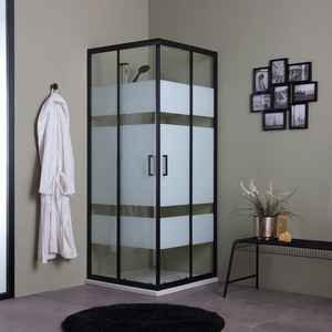 CIELO 90x90 <b>Silk</b>-<b>Screen</b> Printed Glass Shower Enclosure with Black Profiles - Product Image 1