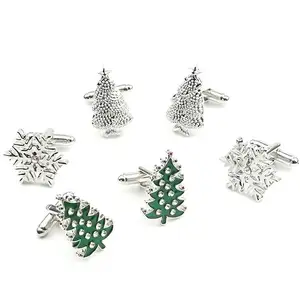 OEM Entrega Rápida Bonito Natal Cuff Links Sterling Silver Bulk Personalizável Brilhante Natal Snowflake Cufflinks