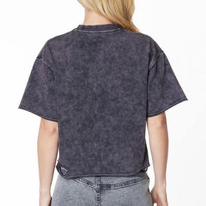 Custom Logo Women Summer Crop Tee 100% Cotton <b>Drop</b> Shoulder Short Sleeve Printed Vintage <b>Acid</b> Wash Distressed Crop Top T-shirt - Product Image 2