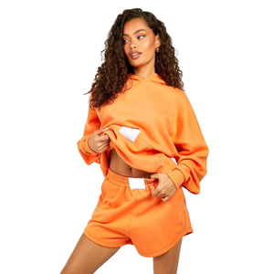 Sudadera con capucha informal de talla grande para mujer, conjunto de 2 piezas, técnica bordada de Color personalizado corto más vendida, Último precio - Product Image 2