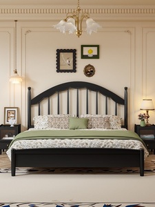 Cama de caoba maciza tamaño Queen Con excelente acabado Diseño minimalista en estilo tradicional para muebles de dormitorio del hogar - Product Image 3