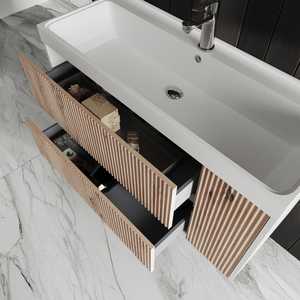 100cm Gold <b>Oak</b> Wood Two-piece Minimalist Wall-Hung <b>Bathroom</b> <b>Cabinet</b> Without Mirror Set - Product Image 3