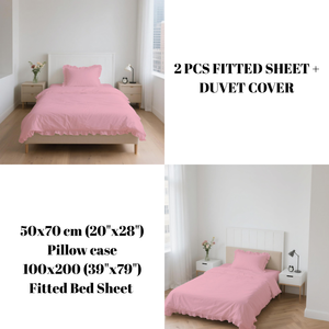 Parure de lit de luxe en polycoton pour une personne, housse de couette et drap-housse rose à volants, motif uni, style princesse pour la maison - Product Image 5