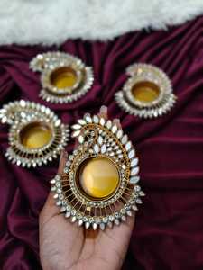 Portavelas de Metal con espejo indio, trabajo de Kundan, regalo decorativo Diya para Diwali, boda, fiesta de Navidad, decoración del templo - Product Image 3