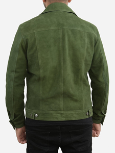 Veste en cuir de camionneur vert daim de haute qualité veste en cuir de daim coupe ajustée pour hommes réversible multi-poches fermeture éclair - Product Image 2