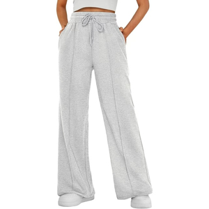 Joggers holgados de cintura alta sólidos para mujer; Pantalones de chándal de pierna ancha transpirables Pantalones atléticos de punto para otoño informal - Product Image 1