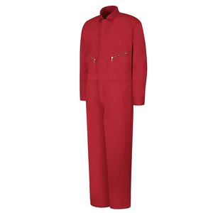 Combinaison de travail pour homme en coton/polyester rouge, uniforme industriel confortable à manches longues, poches zippées, respirante, séchage rapide - Product Image 3