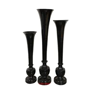 装饰铝花花瓶，带闪亮的黑色饰面，一套3种不同尺寸的花盆