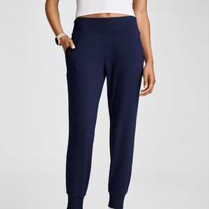 <b>Women</b> navy blue jogger <b>pants</b> soft cotton blend <b>lounge</b> wear casual sweatpants elastic waistband tapered fit comfortable trousers - Product Image 1