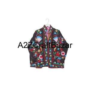 Veste en velours floral brodée à la main Suzani Imprimée Manteau pour femmes avec doublure en laine Vestes Suzani faites à la main pour femmes - Product Image 1