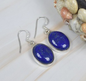 Boucles d'oreilles mode bleu Lapis Lazuli 925 argent Sterling pierres précieuses crochet boucle d'oreille bijoux faits à la main forme ovale cadeau pour noël - Product Image 4