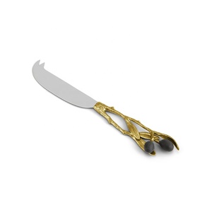 Couteau à fromage en forme de branche d'olivier noir avec manche plaqué or avec lame argentée Ensemble de couteaux à fromage pour dîner - Product Image 1