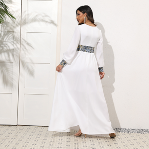 New 2023 Trắng Abaya Ăn Mặc Cho Phụ Nữ Cô Gái Thiết Kế Đơn Giản Với Thêu Nút Lông Băng Thoáng Khí Hồi Giáo Áo Dubai - Product Image 5