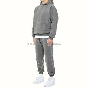 Ensemble de survêtement unisexe en molleton 100 % coton de haute qualité, style vintage délavé à l'acide, coupe oversize, sweat-shirt uni à capuche, streetwear pour homme - Product Image 2