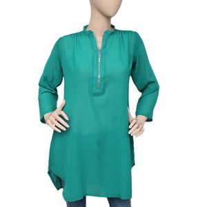 Top de chifón con cremallera para mujer - Verde - Product Image 2