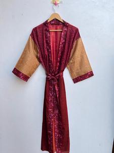 Kimono indio de seda hecho a mano, bata de estilo Vintage para mujer, vestido informal, ropa de playa y salón, suministro directo de ODM para adultos - Product Image 6